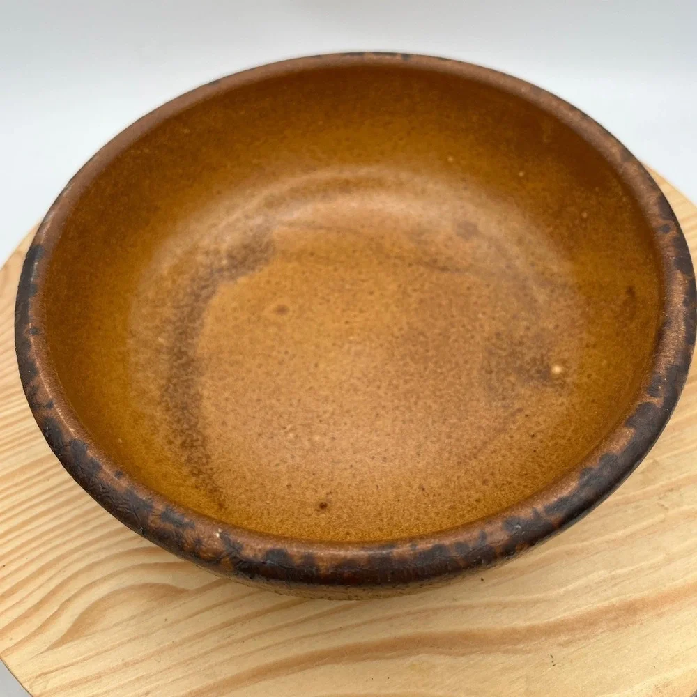 Vintage McCoy Pottery 1413 Brown Speckled Drip Rim Bowls Set 2 USA Canyon Mesa